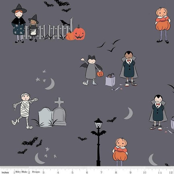 Trick or Treat Main Sparkle - Spooky Hollow - Halloween - 100% Cotton - Melissa Mortenson for Riley Blake Designs - SC10570-CHARCOAL