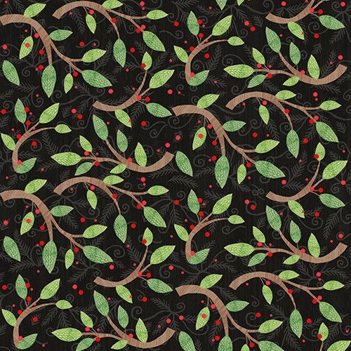 Vines and Berries on Black - 2-ply Flannel - Winter Elegance - 100% Cotton - Henry Glass Fabrics - F9532-99
