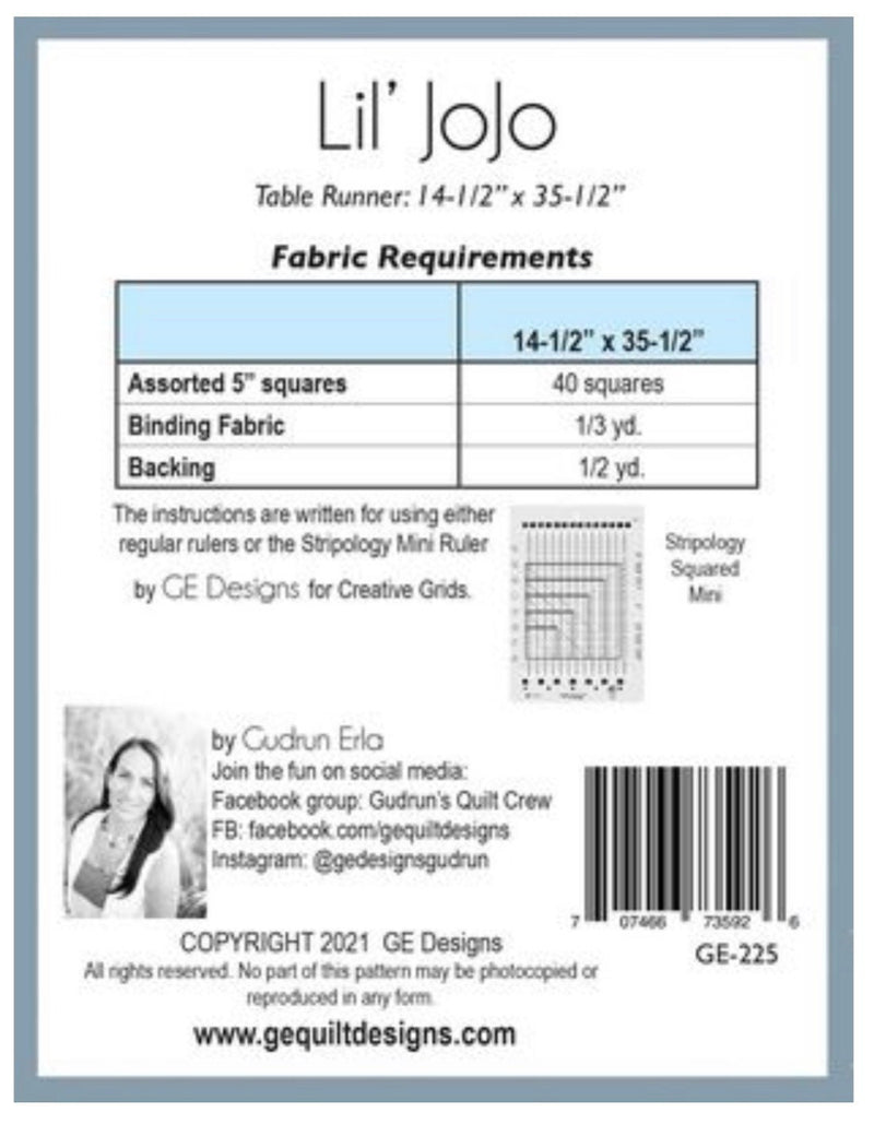 Lil Jojo Table Runner Pattern - GE Designs - Charm Pack Quilt - Paper Pattern
