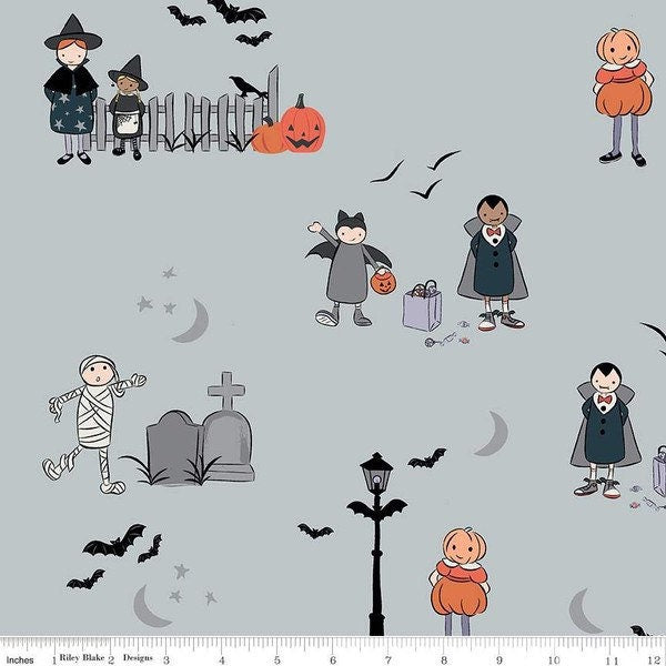 Trick or Treat Main Sparkle Gray - Spooky Hollow - Halloween - 100% Cotton - Melissa Mortenson for Riley Blake Designs - SC10570-GRAY