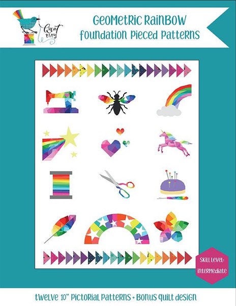 Geometric Rainbow Quilt Pattern - Foundation Paper Piecing - Quilt Booklet - Kristy Lea - P160-GEOMETRIC