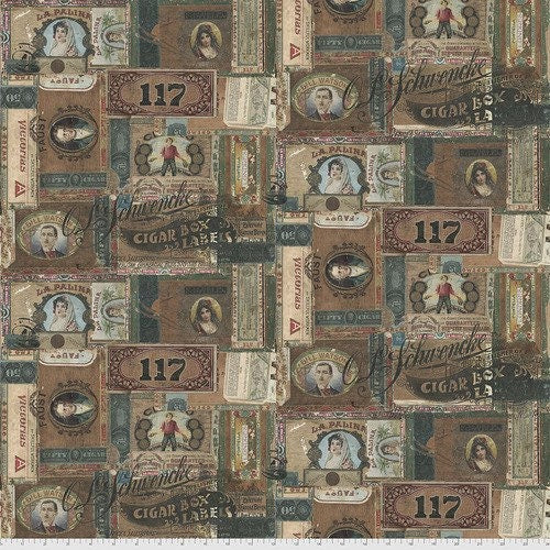 Cigar Box Labels - Foundations by Tim Holtz - Fabric By The Yard - 100% Cotton - Free Spirit Fabrics - PWTH061.8MULT