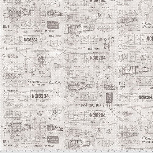 Model Airplanes - Monochrome by Tim Holtz - Fabric By The Yard - 100% Cotton - Free Spirit Fabrics - PWTH174.PARCHMENT