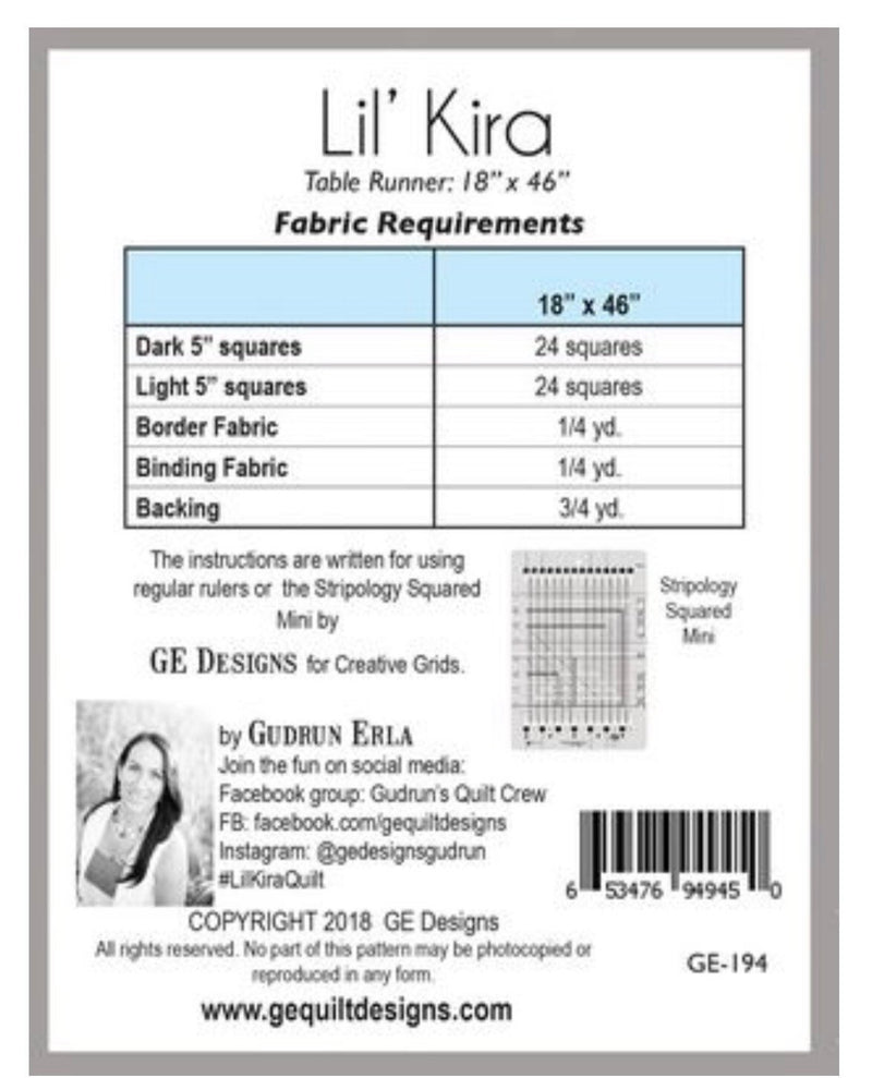 Lil Kira Table Runner Pattern - GE Designs - Charm Pack Quilt - Paper Pattern