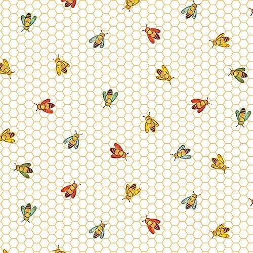Bees on Honeycomb White - Honeybees - Fabric By The Yard - 100% Cotton - StudioE - 5415-4