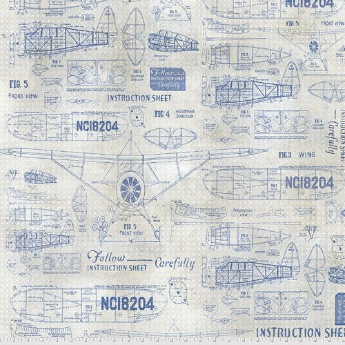 Model Airplane - Foundations by Tim Holtz - Fabric By The Yard - 100% Cotton - Free Spirit Fabrics - PWTH050.8BLUE