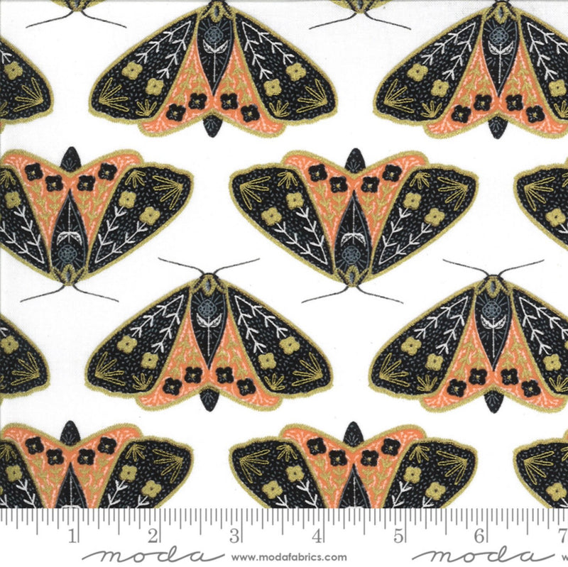 Dwell in Possibility - Dainty Moths - Ivory/Poppy - Metallic - Gingiber - Fabric By The Yard - 100% Cotton - Moda Fabrics - 48311 19M