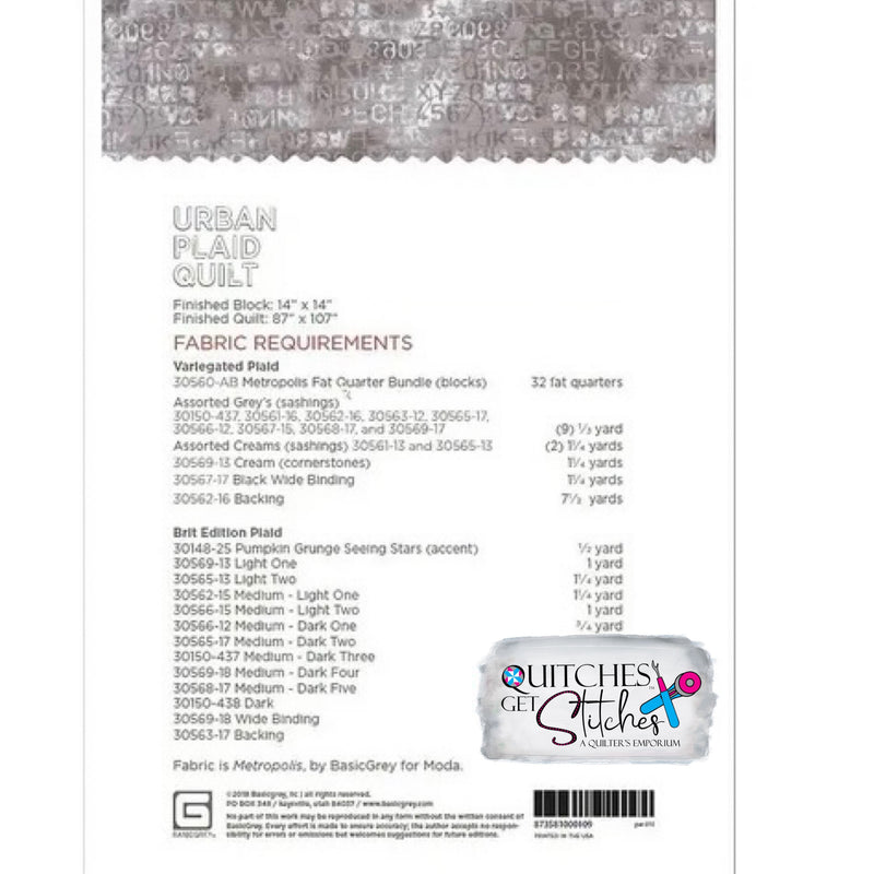 Urban Plaid Quilt Pattern by BasicGrey - Paper Pattern - BG PAT010