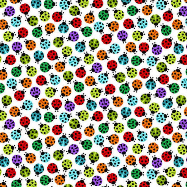 Tossed Ladybugs on White - Fabric By The Yard - 100% Cotton - StudioE - 5763-1