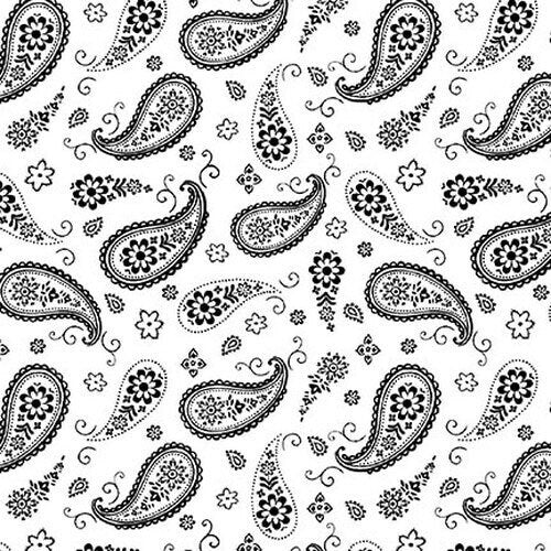 Bandana Paisley White -Paradox Collection - 100% Cotton - Blank Quilting - Fabric By The Yard - 1780-01