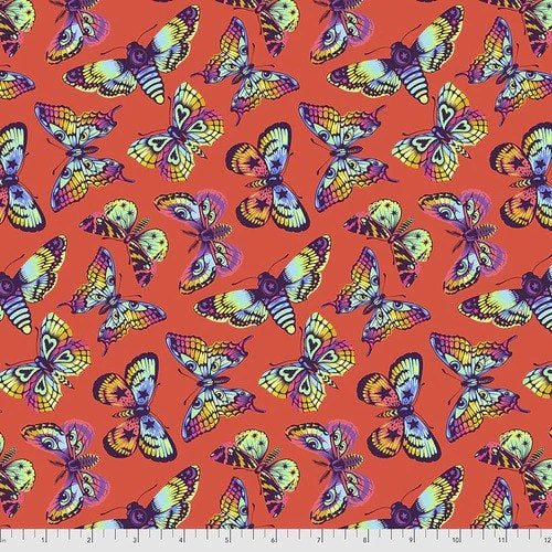 Butterfly Kisses in Papaya - Daydreamer by Tula Pink - Fabric By The Yard - 100% Cotton - Free Spirit Fabrics - PWTP172.PAPAYA