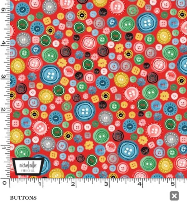 Buttons on Watermelon - A Stitch in Time - Sewing Room Fabric - Fabric by the Yard - Michael Miller Fabrics - CX10222-WATE-D