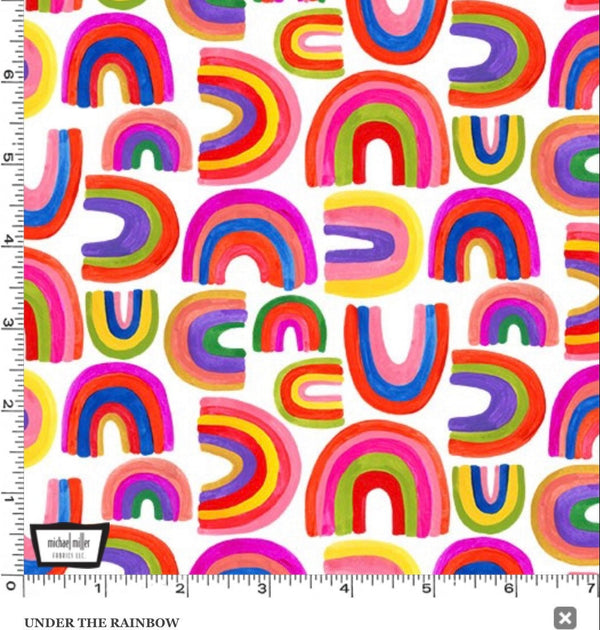 Under the Rainbow on White - Rainbows and Sunshine - Michael Miller - Fabric By The Yard - 100% Cotton - DC10123-MULT-D