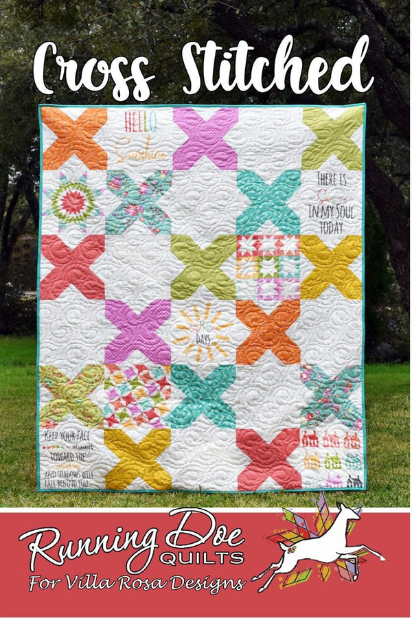 Cross Stitched Quilt Pattern - Postcard Pattern - Running Doe Quilts - Villa Rosa Designs - Fat Quarter Quilt Pattern - VRDRD037