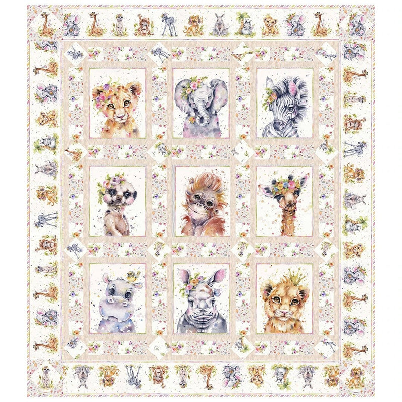 Little Darlings Safari Pillow Panel (Giraffe/Zebra) - Sillier Than Sally Designs for P&B Textiles - 100% Cotton - LDSA 4545 PA