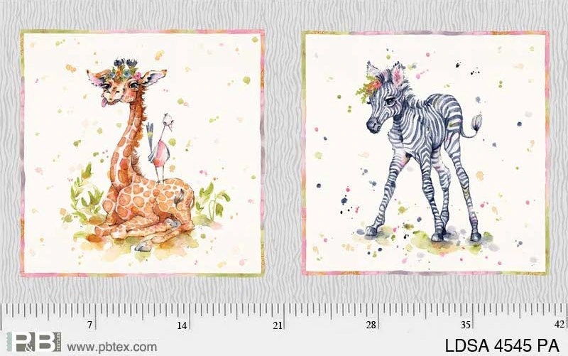 Little Darlings Safari Pillow Panel (Giraffe/Zebra) - Sillier Than Sally Designs for P&B Textiles - 100% Cotton - LDSA 4545 PA