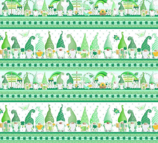 Lucky Gnome Stripe White/Green - Andi Metz for Benartex - 100% Cotton - St. Patrick’s Day - 1266190B