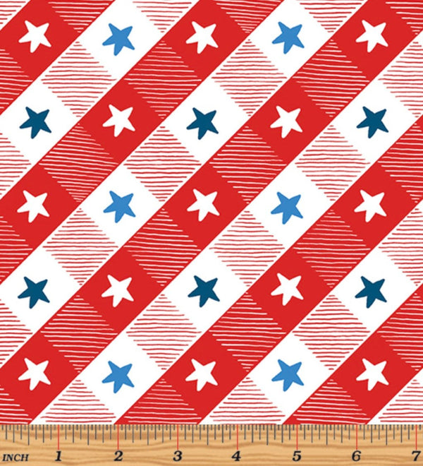 Picnic Check Red - All American Gnomes - Andi Metz for Benartex - 100% Cotton - July 4th - 1272610B