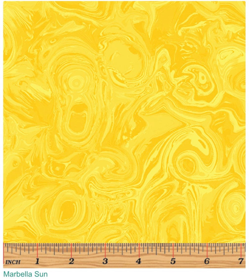 Marbella Marble SUN by Benartex - 100% Cotton - Marble Quilt Fabric - Basics and Blenders - Bright Yellow - 0171431B