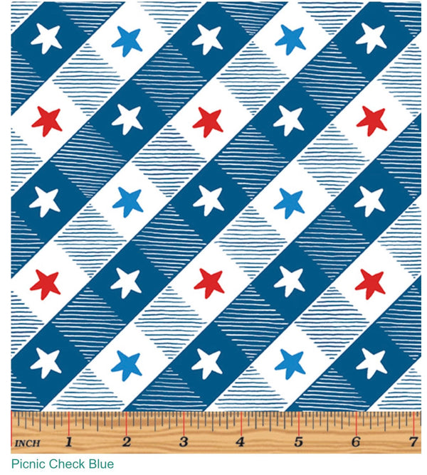 Picnic Check Blue - All American Gnomes - Andi Metz for Benartex - 100% Cotton - July 4th - 1272654B