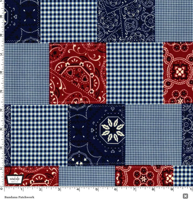 Bandana Patchwork Quilt Fabric - Little Cowpokes - 100% Quilting Cotton - Michael Miller Fabrics - Fabric By The Yard - CX1703-REDX-D