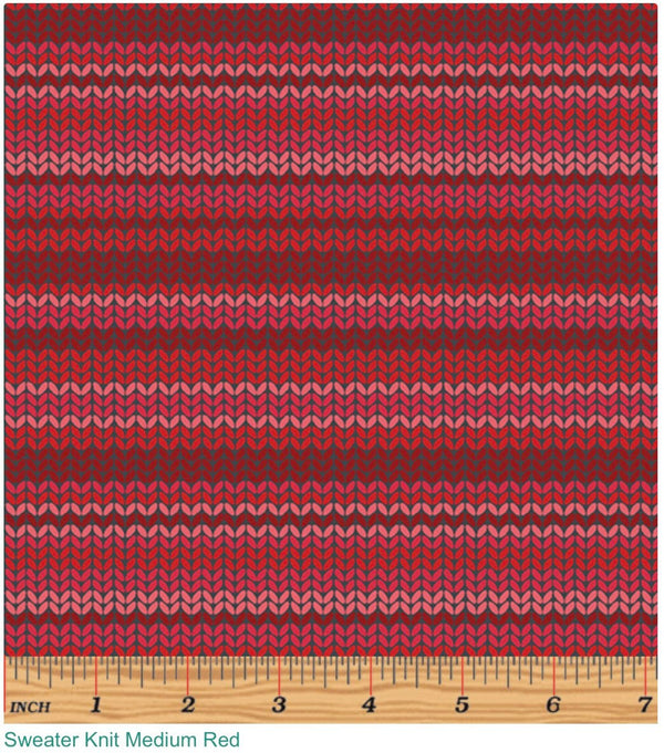 Sweater Knit Medium Red - A Cozy Winter - 100% Quilting Cotton - Benartex - 1315219B