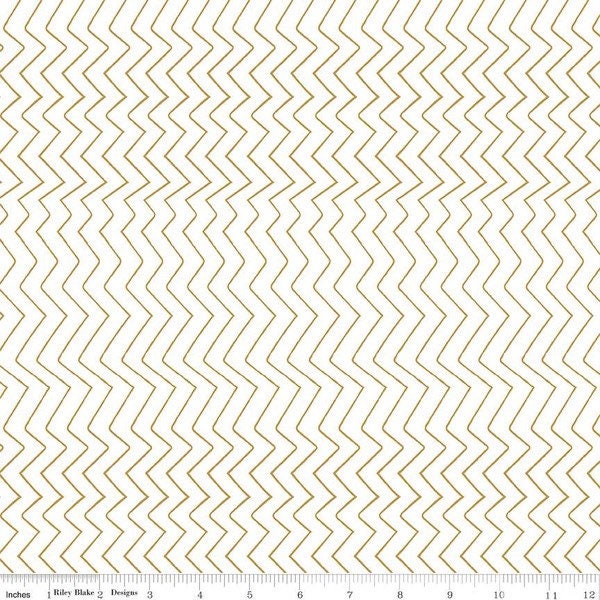Gold Metallic Zig Zag on White - Spotted by Kate Blocher for Riley Blake Designs - 100% Cotton - Tone on Tone - SC10845-GOLD