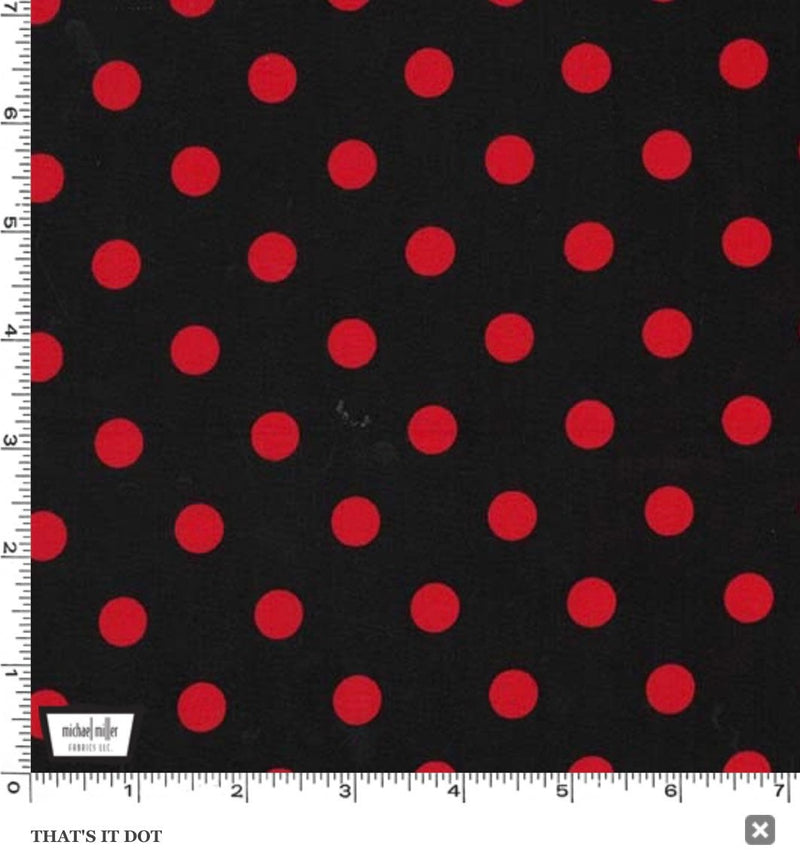 That’s It Dot - Raven - Red and Black - Polka Dots - Fabric By The Yard - 100% Cotton - Michael Miller Fabrics - CX2489-RAVE-D