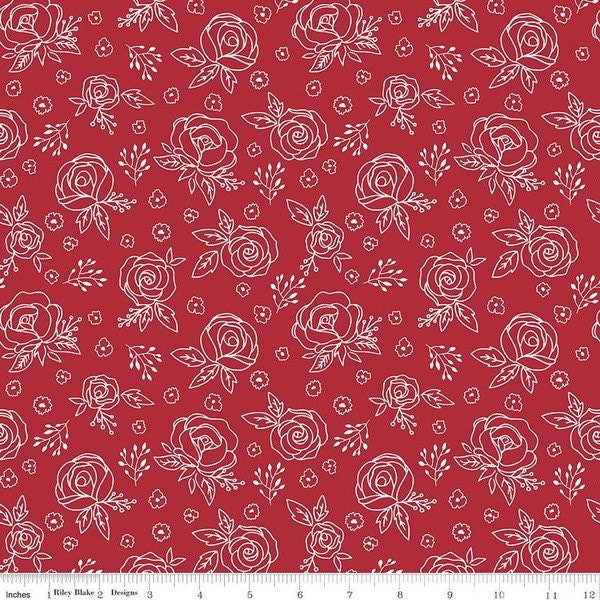Red Hot Roses on Red - by Melanie Collette for Riley Blake Designs - Red and White Fabric - 100% Cotton - C11683-RED