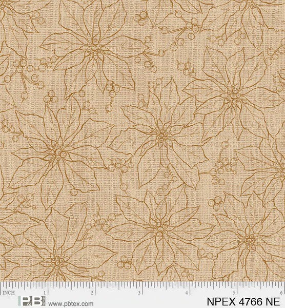 North Pole Express Poinsettia - Tan - 100% Cotton - P&B Textiles - Christmas fabric - 04766-NE