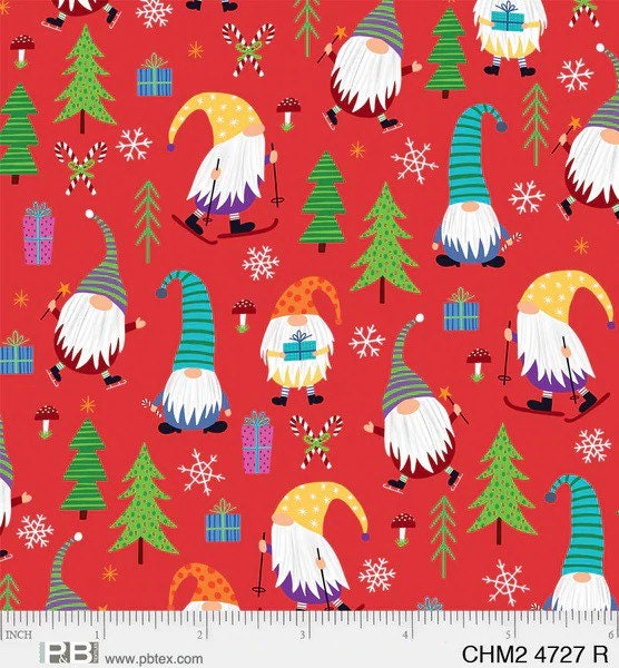 Christmas Miniatures II Gnomes Red - Christmas Gnomes - 100% Cotton - P&B Textiles - Christmas fabric - 04727