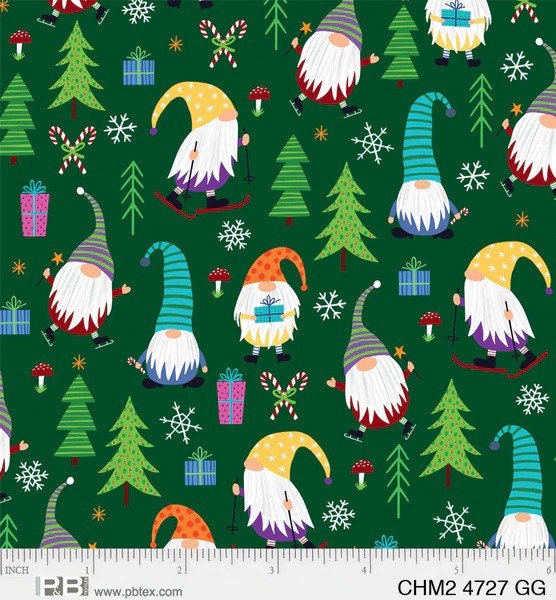 Christmas Miniatures II Gnomes Green - Christmas Gnomes - 100% Cotton - P&B Textiles - Christmas fabric - 04727