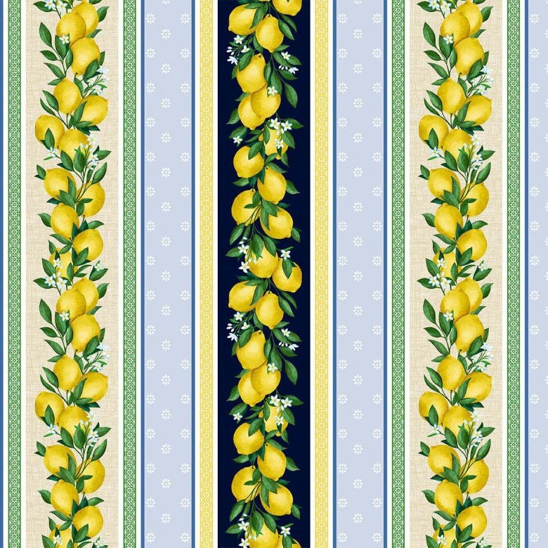 Lemon Twist Border Stripe - Lemon Fabric - Michael Miller Fabrics - 100% Cotton - 10568-MULT-D