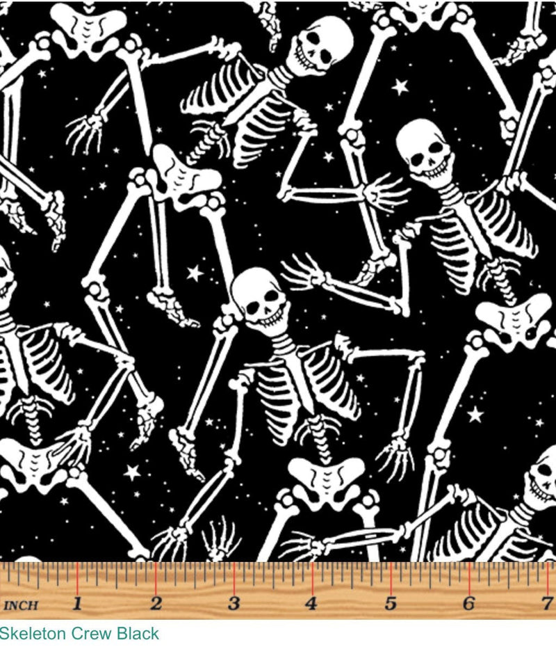Skeleton Crew Black - Glow in the Dark - Halloween Spirit - 100% Cotton - Benartex - 12542G-12