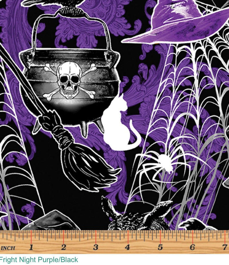 Fright Night Purple/Black - Glow in the Dark - Halloween Spirit - 100% Cotton - Benartex - 12549G-67