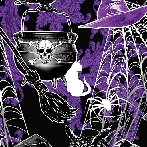 Fright Night Purple/Black - Glow in the Dark - Halloween Spirit - 100% Cotton - Benartex - 12549G-67