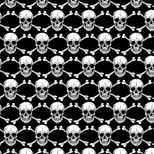 Glowing Skulls Black - Glow in the Dark - Halloween Spirit - 100% Cotton - Benartex - 12546G-12