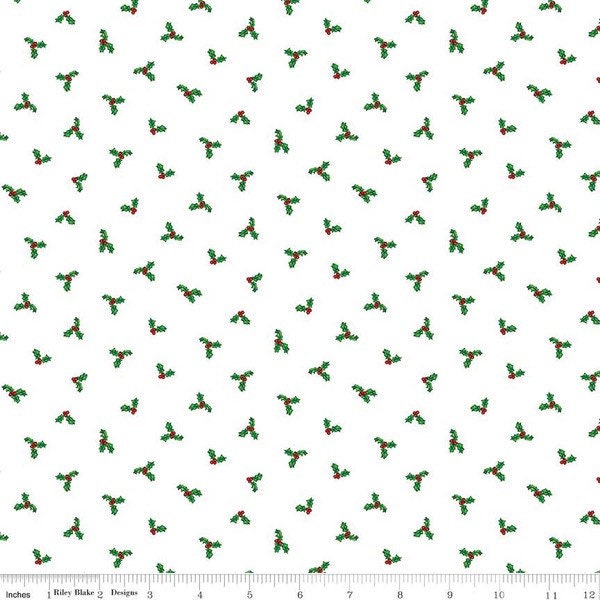 Holly on White, Christmas Joys, The Cottage Mama for Riley Blake Designs, 100% Cotton, Christmas fabric, C12254-WHITE