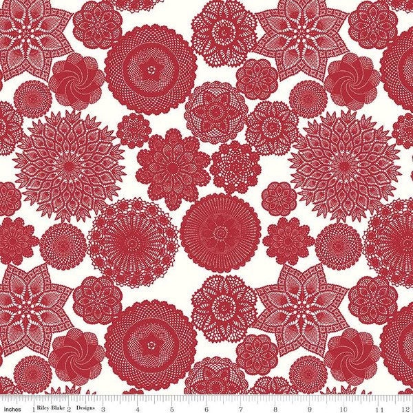 Red Hot Doilies on Cream - Beverly McCullough for Riley Blake Designs - Red and White Fabric - 100% Cotton -C11673-CREAM