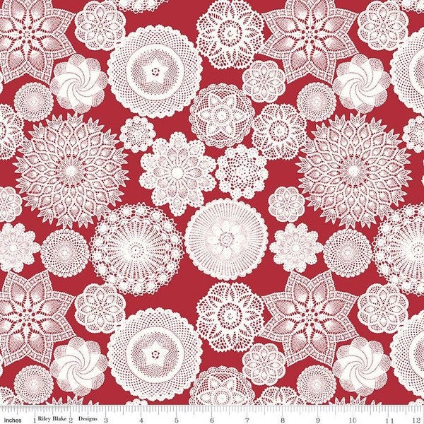 Red Hot Doilies on Red - Beverly McCullough for Riley Blake Designs - Red and White Fabric - 100% Cotton -C11673-RED