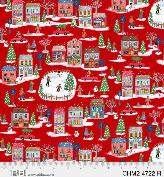 Christmas Miniatures II Winter Village Red - Snow Village - 100% Cotton - P&B Textiles - Christmas fabric - 04722