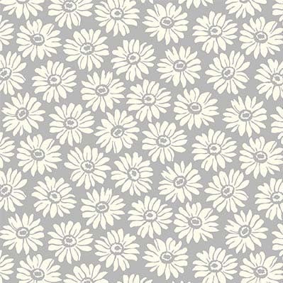 Retro Daisies - White Daisies on Gray Background - Fabric By The Yard - 100% Cotton - Michael Miller Fabrics - CX10439-GRAY-D