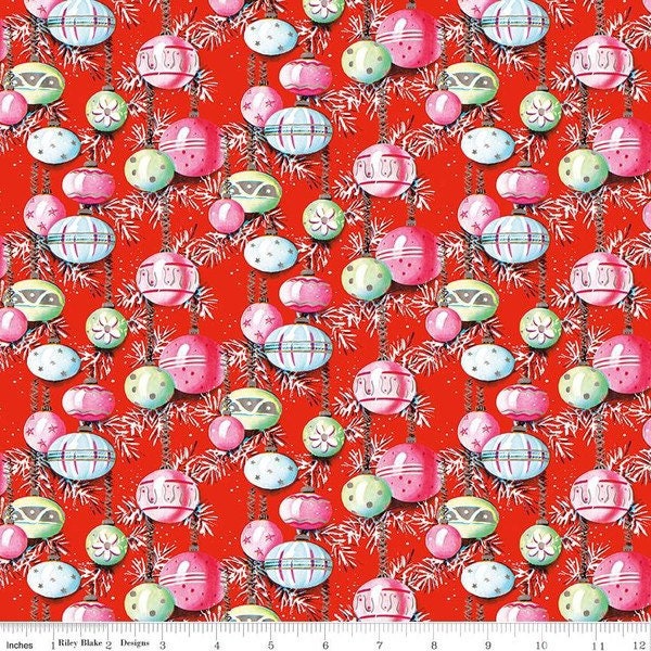 Vintage Ornaments on Red, Christmas Joys, The Cottage Mama Riley Blake Designs, 100% Cotton, Christmas fabric, C12251-RED