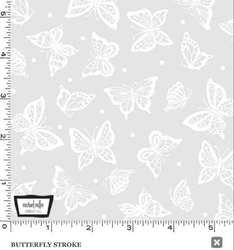Butterflies White on White - White Hot - 100% Cotton 