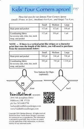 Kids’ Four Corners Apron Pattern - 3 Sizes - Vanilla House Designs 