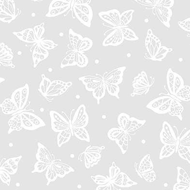 Butterflies White on White - White Hot - 100% Cotton 