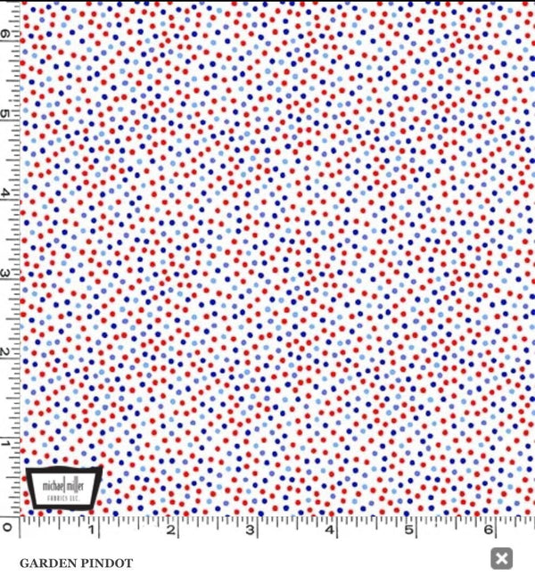 Michael Miller Navy Background Garden Pindot Red White Blue Polka Dots on Cotton Fabric