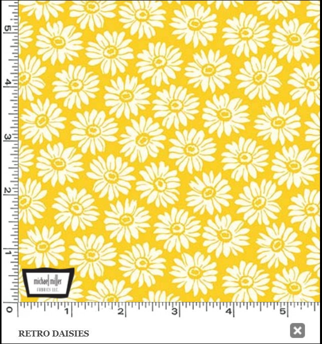 Retro Daisies - White Daisies on Yellow Background - Fabric By The Yard 