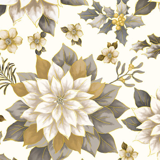 Cream/Neutral Joyous Garden Quilt Backing Fabric - Christmas Quilt Back - Sold By The Half Yard 