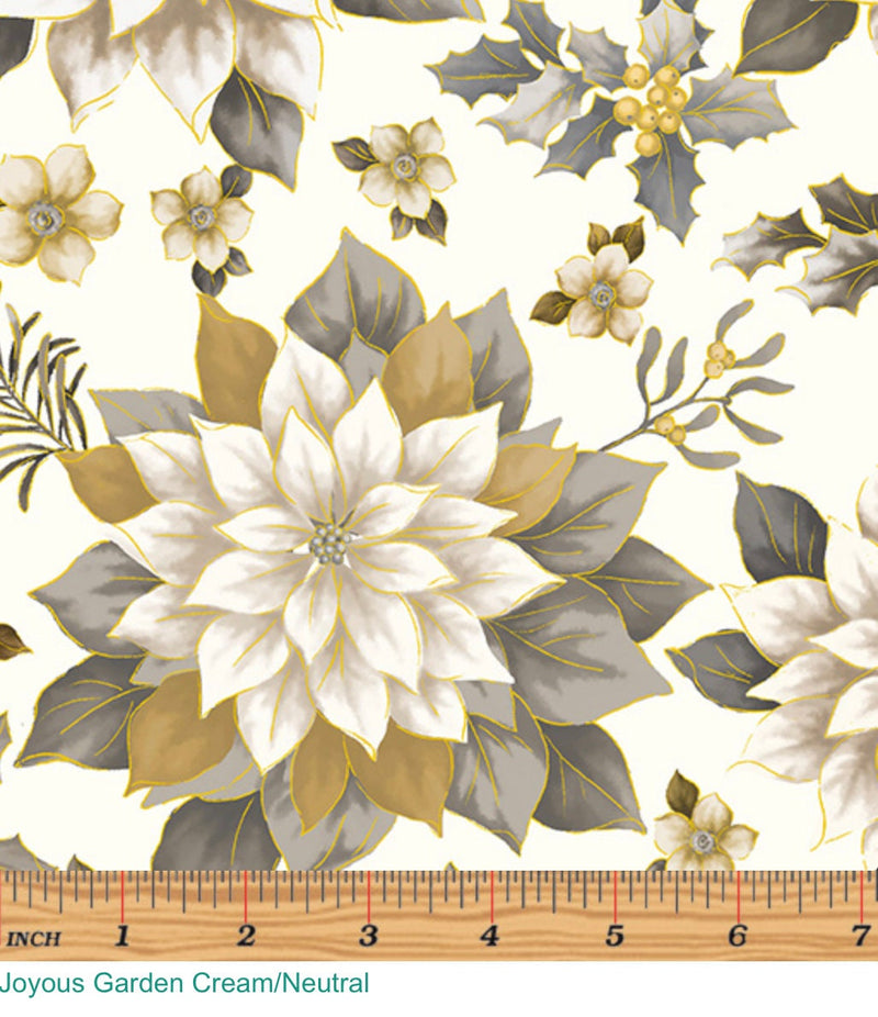 Cream/Neutral Joyous Garden Quilt Backing Fabric - Christmas Quilt Back - Sold By The Half Yard 